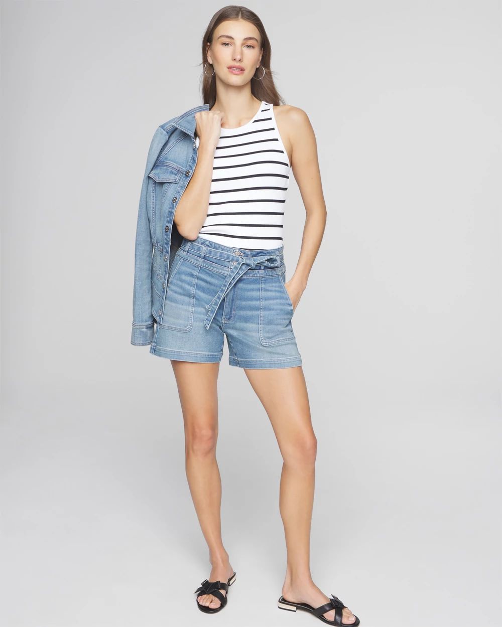 Extra High-Rise Everyday Soft Denim Utility Shorts | White